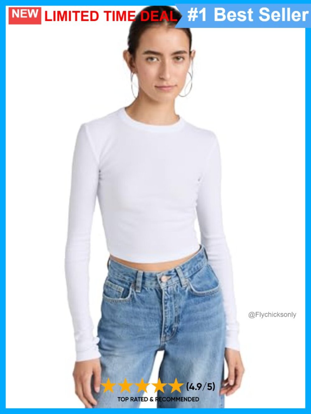 Cropped Ribbed Knit Crewneck Long Sleeve Fitted Top